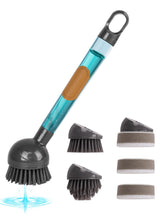 CuLiDing Soap Dispensing Dish Brush with Handle, 360° Rotating Head, 5-Piece Kitchen Cleaning Set (2 Brush Heads & 3 Sponges), Non-Scratch Scrubber
