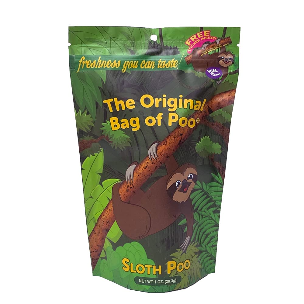 The Original Bag of Poo®, Sloth Poo (Black Cherry Flavor Cotton Candy), Novelty Poop Gag Gift. Free sticker inside.