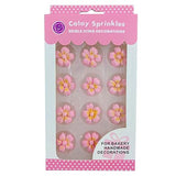 Sentovac 12 Pcs Pink Flowers Icing Decoration Edible Candy Dessert Valentine Sprinkles DIY For Cookie Cake Cupcake Topper Icing Frosting Decoration