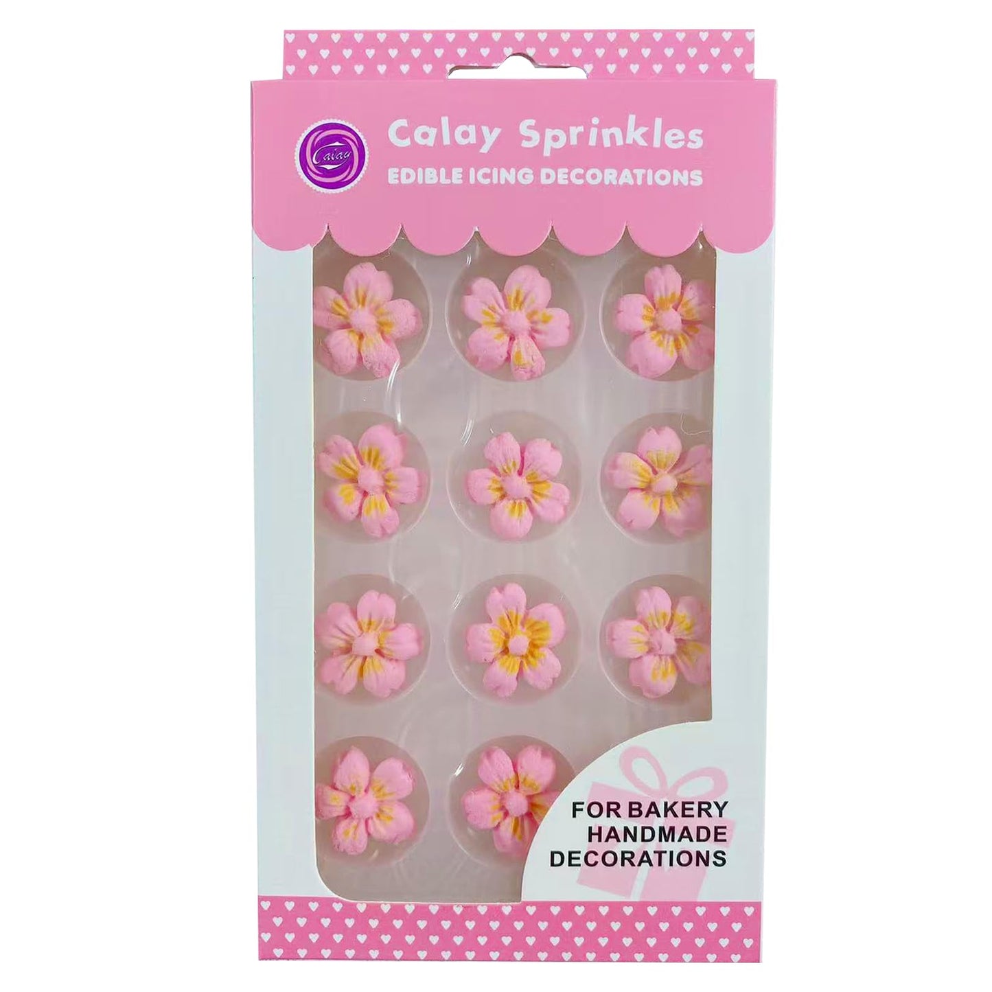 Sentovac 12 Pcs Pink Flowers Icing Decoration Edible Candy Dessert Valentine Sprinkles DIY For Cookie Cake Cupcake Topper Icing Frosting Decoration