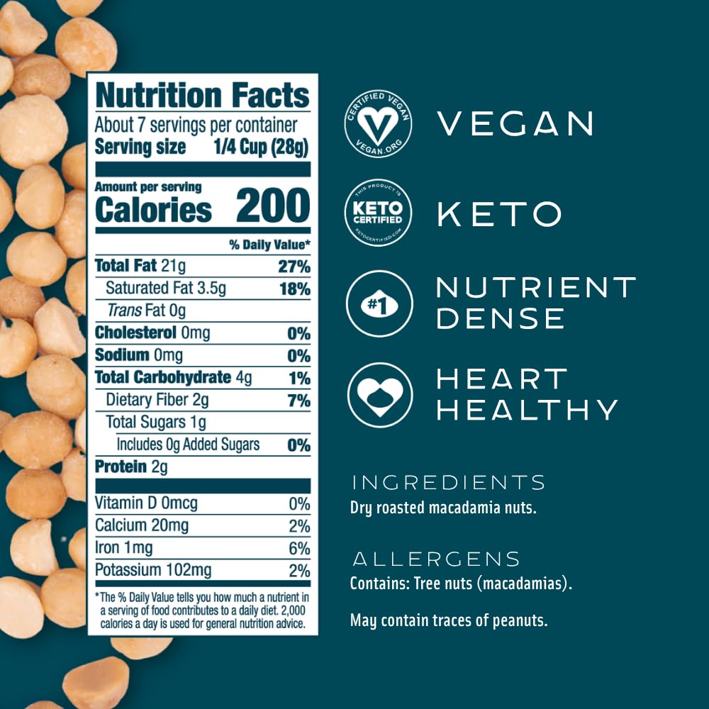 Mauna Loa Unsalted Roasted Macadamia Nuts, 7 oz Resealable Bag, Keto Friendly, Gluten Free, Premium Hawaiian Healthy Snack