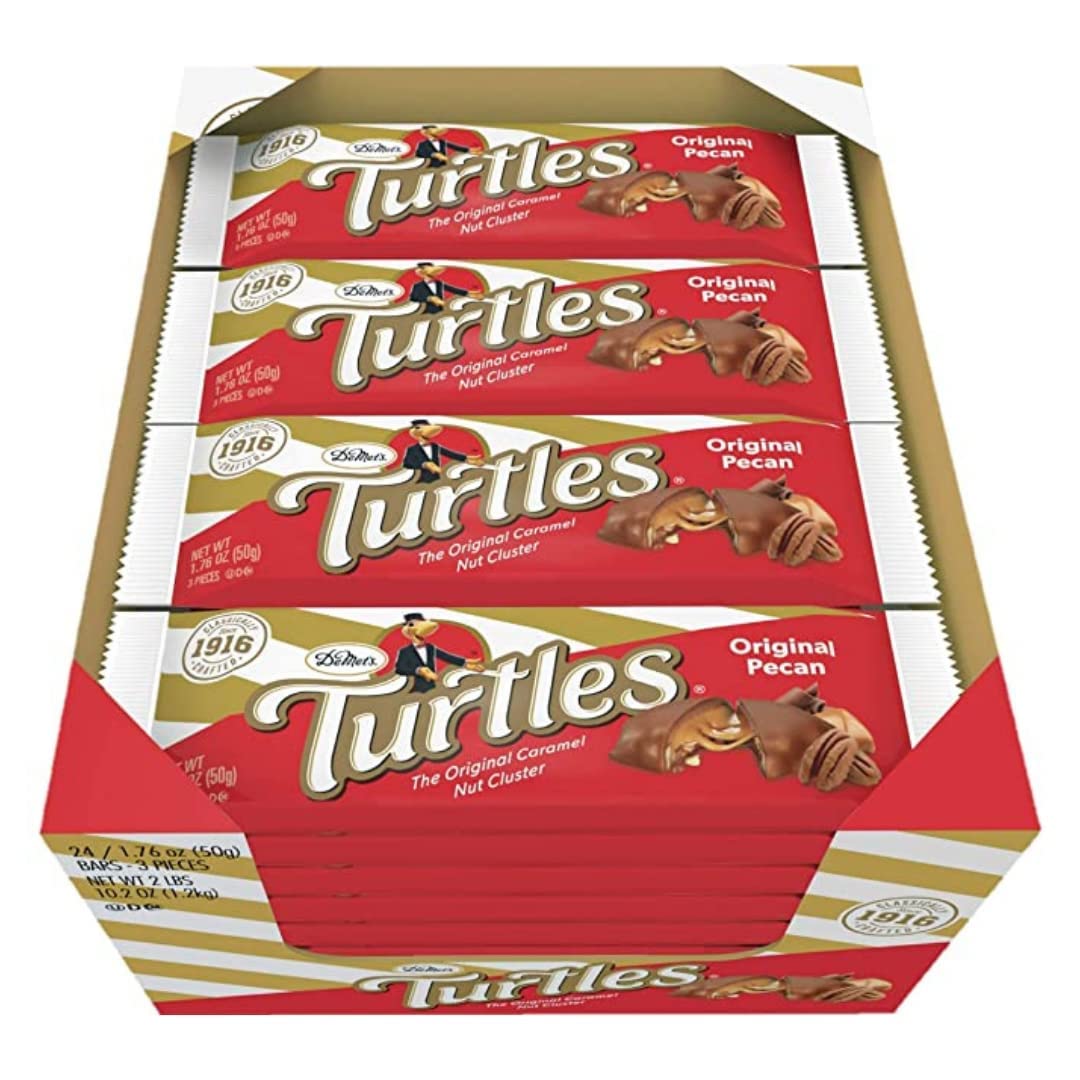 DeMet's Turtles Milk Chocolate Caramel Nut Cluster Bar (1.76 Ounce, 3-Piece Bar, 24 Count), Perfect Grab-N-Go Snack or Sit & Savor