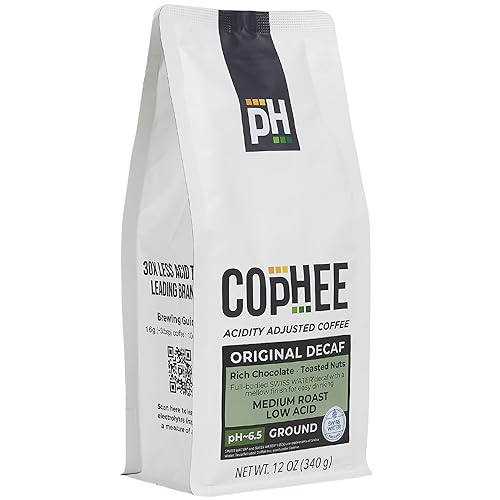Low Acid Coffee - Decaf - Ground Medium Roast - Smooth Non-GMO Arabica Coffee - Electrolyte Infused for Sensitive Stomachs, Acid Reflux, and Heartburn