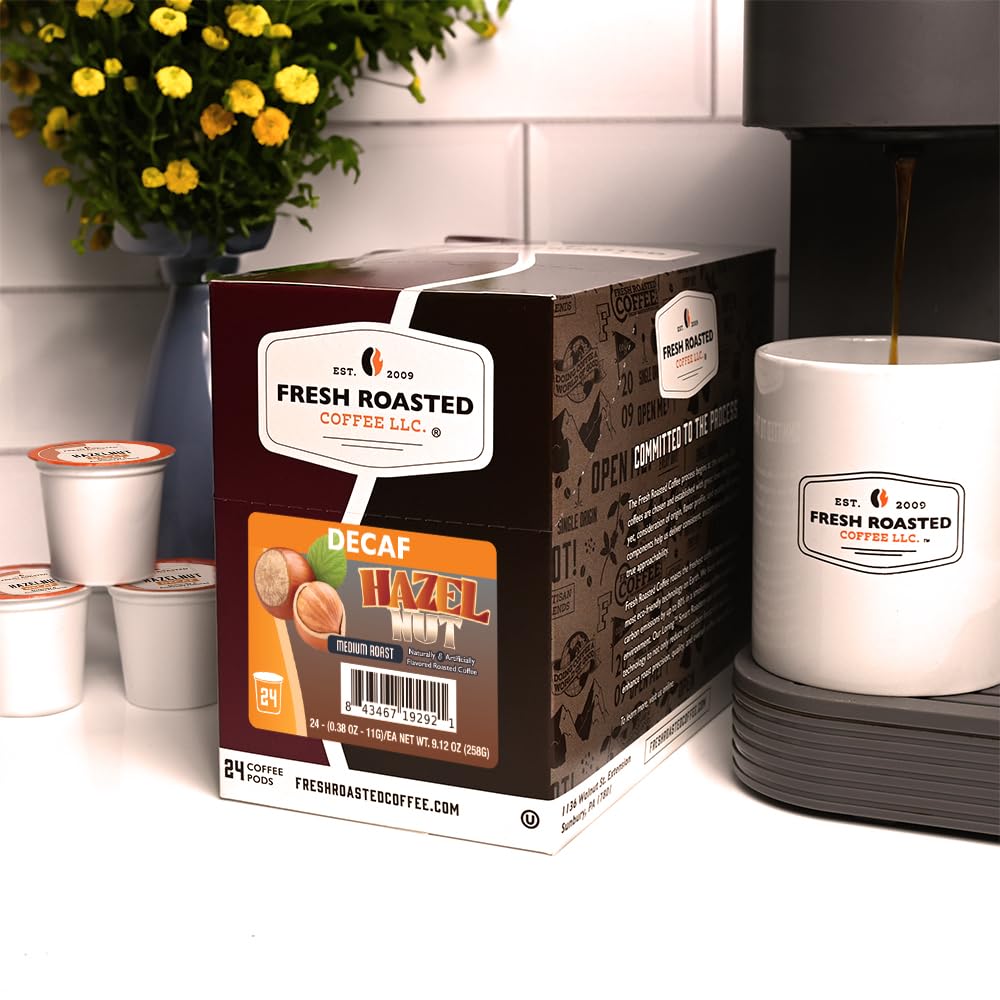 Fresh Roasted Coffee, Decaf Hazelnut, Flavored Coffee Pods, K-Cup Compatible, 24 Count
