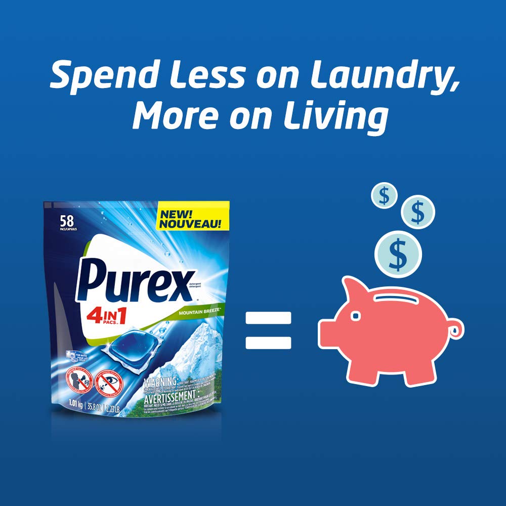 Purex 4-in-1 Laundry Detergent Pacs, Mountain Breeze, 29 Count (Pack of 6), 174 Total Loads