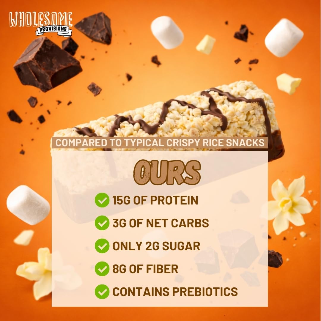Protein Crispy Rice Treats, 15g Protein, 3g-7g Net Carbs, Low Carb, Fluffy, Soft, Chewy, Gluten Free, High Fiber, Keto-Friendly, No Aftertaste