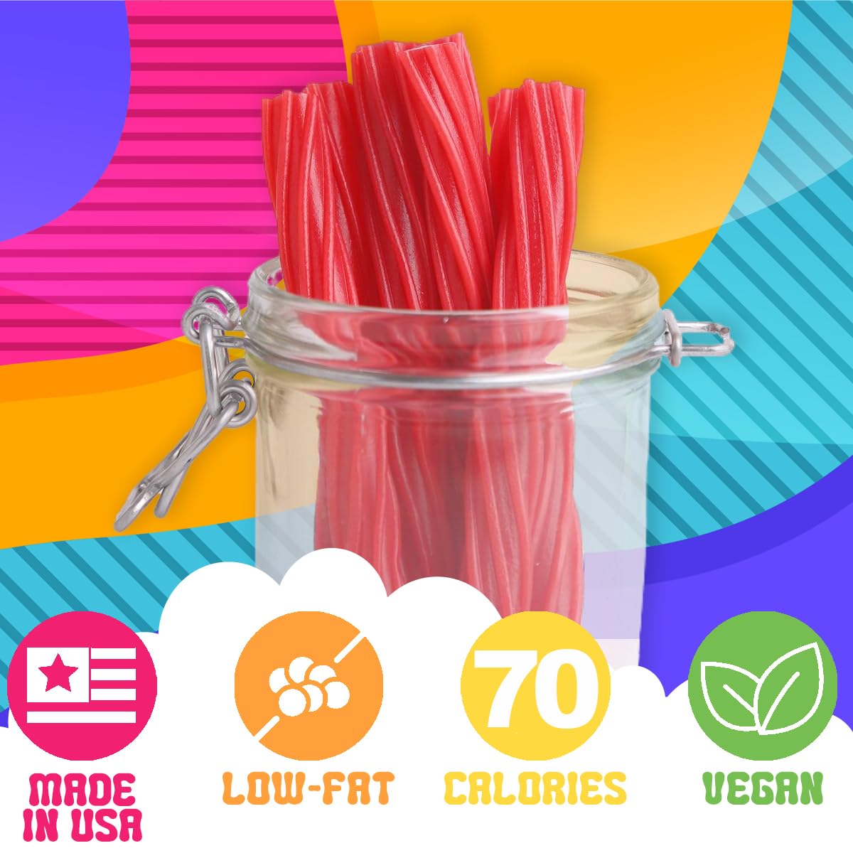Amish Good Gourmet Licorice Twist Candy - Premium Sweet & Chewy Treat, Strawberry Jumbo Licorice Twist Perfect Snack Under 100 Calories (2 Pack)