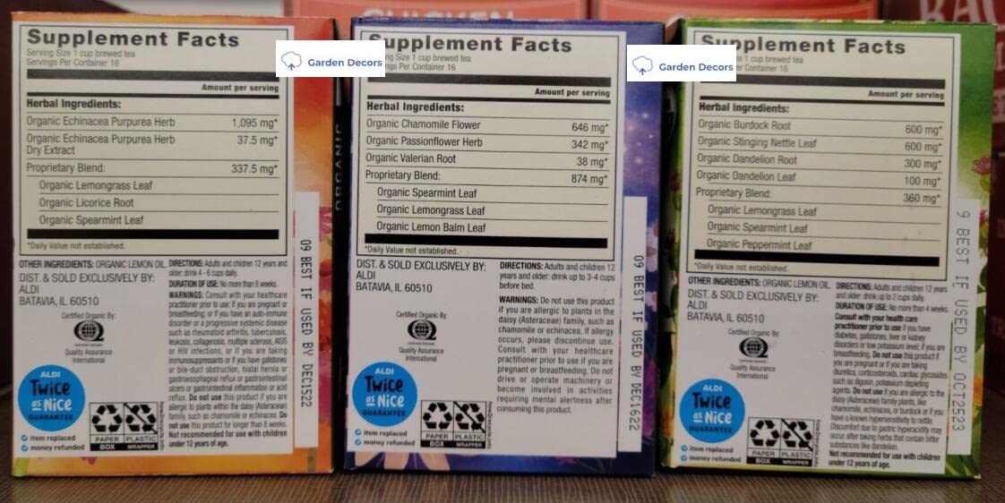 Simply Nature Organic Herbal Tea Supplement Immunity, Sleep, Detox (Three Boxes)