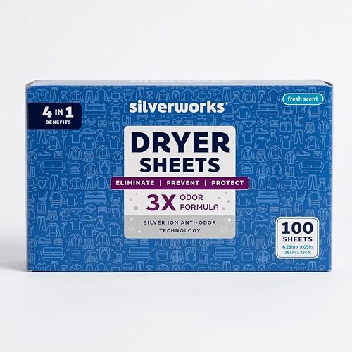 SilverWorks Dryer Sheets Laundry - Odor Eliminating Dryer Sheets with Silver Ion Technology - Softens, Fights Static & Reduces Wrinkles, Fresh Scent