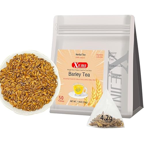 XIEJINJI Barley Tea, 4.2g x 50 Count (7.4 oz), 100% Pure Natural Roated Barley Grains Herbal Tea, Eco-Conscious Tea Bags, Caffeine-Free Herbal Tea