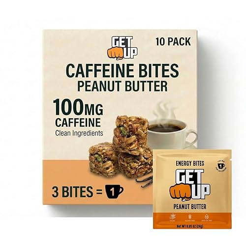 GetUp - Caffeinated Granola Bites - Peanut Butter (10 Pack) - 100mg Caffeine Energy Bites - Gluten-Free, 0 Seed Oils, All Natural - Coffee Alternative