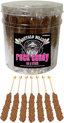 Buffalo Bills Root Beer (Brown) Rock Candy On A Stick (36-ct tub brown rock candy crystal sticks)