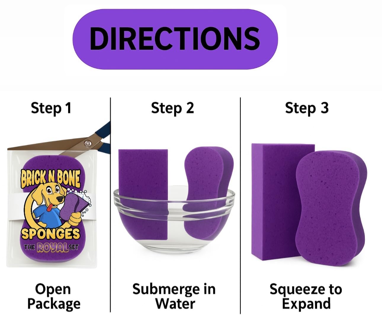 Multi-Purpose Sponges for Cleaning - Purple 2 Pack, Large Sponges for Car Washing, Tile & Grout, All Purpose Cleaning
