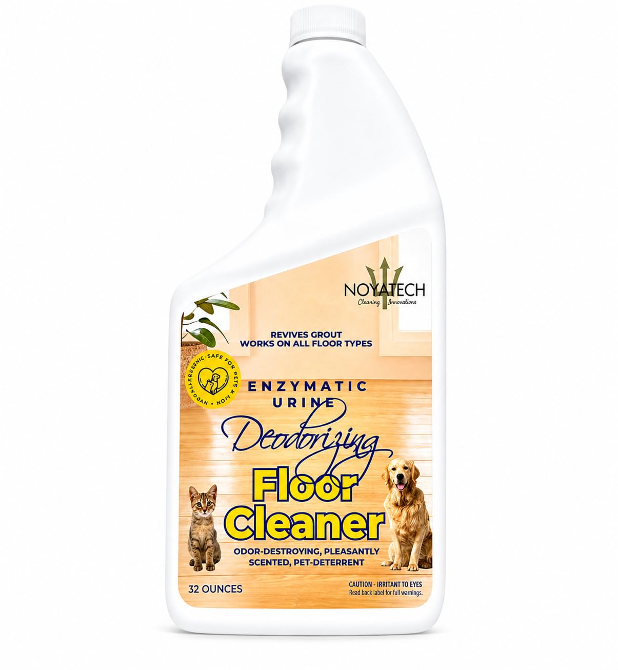 NOYATECH Pet Floor Cleaner for Mopping - Enzyme Urine & Odor Eliminator - Safe for Hardwood, Tile, Laminate & Grout - Dog & Cat Pee Concentrate, 32 oz