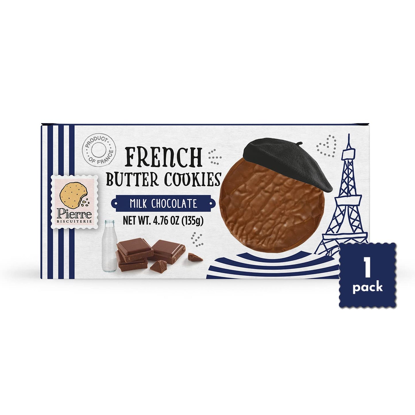 Biscuiterie De L Abbaye, Cookie Pierre French Butter Milk Chocolate, 4.76 Ounce