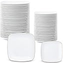 Blue Sky Organic White Square Plates Combo (32 Count) | Premium Plastic Plates: 7.25" & 10" | Gold-Rimmed Disposable Dinnerware Party Essentials