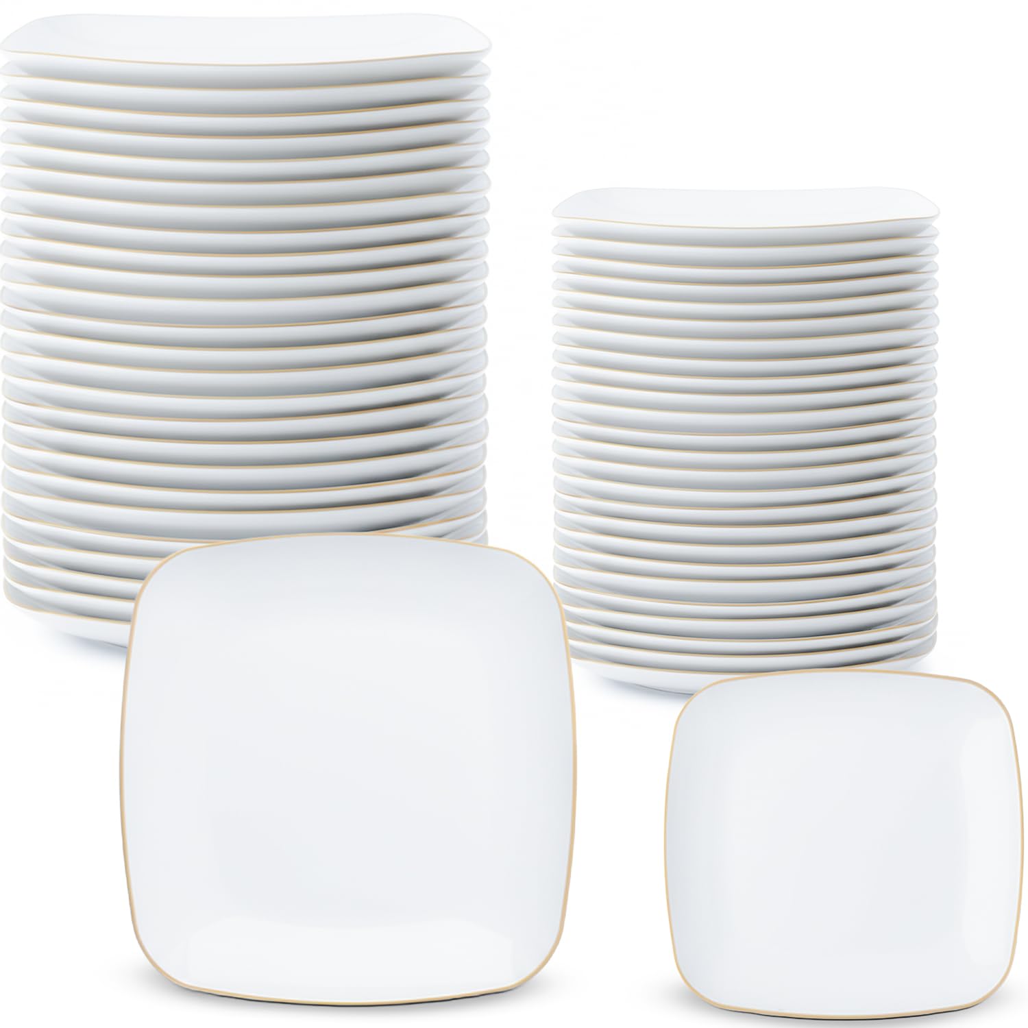 Blue Sky Organic White Square Plates Combo (32 Count) | Premium Plastic Plates: 7.25" & 10" | Gold-Rimmed Disposable Dinnerware Party Essentials