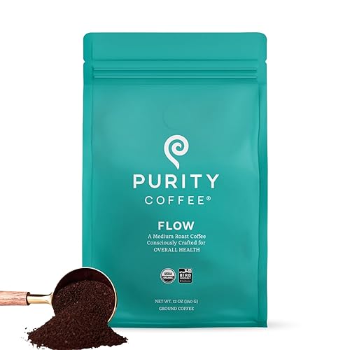 Purity Coffee FLOW Original Medium Roast Ground (12oz Bag) | Specialty-Grade USDA Organic Arabica Blend | Third Party Tested for Mold, Mycotoxins