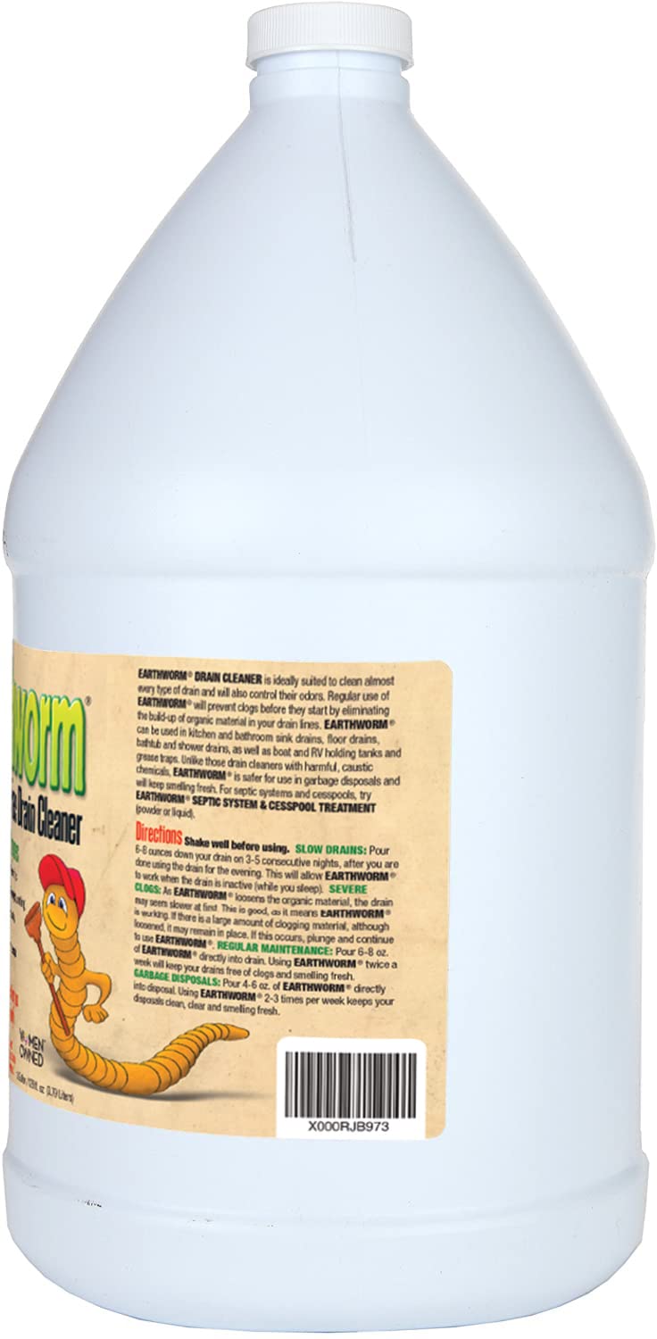Earthworm Fragrance Free Drain Cleaner - Drain Opener - Natural Enzymes, Environmentally Responsible, Safer for Pets and Kids - 1 Gallon