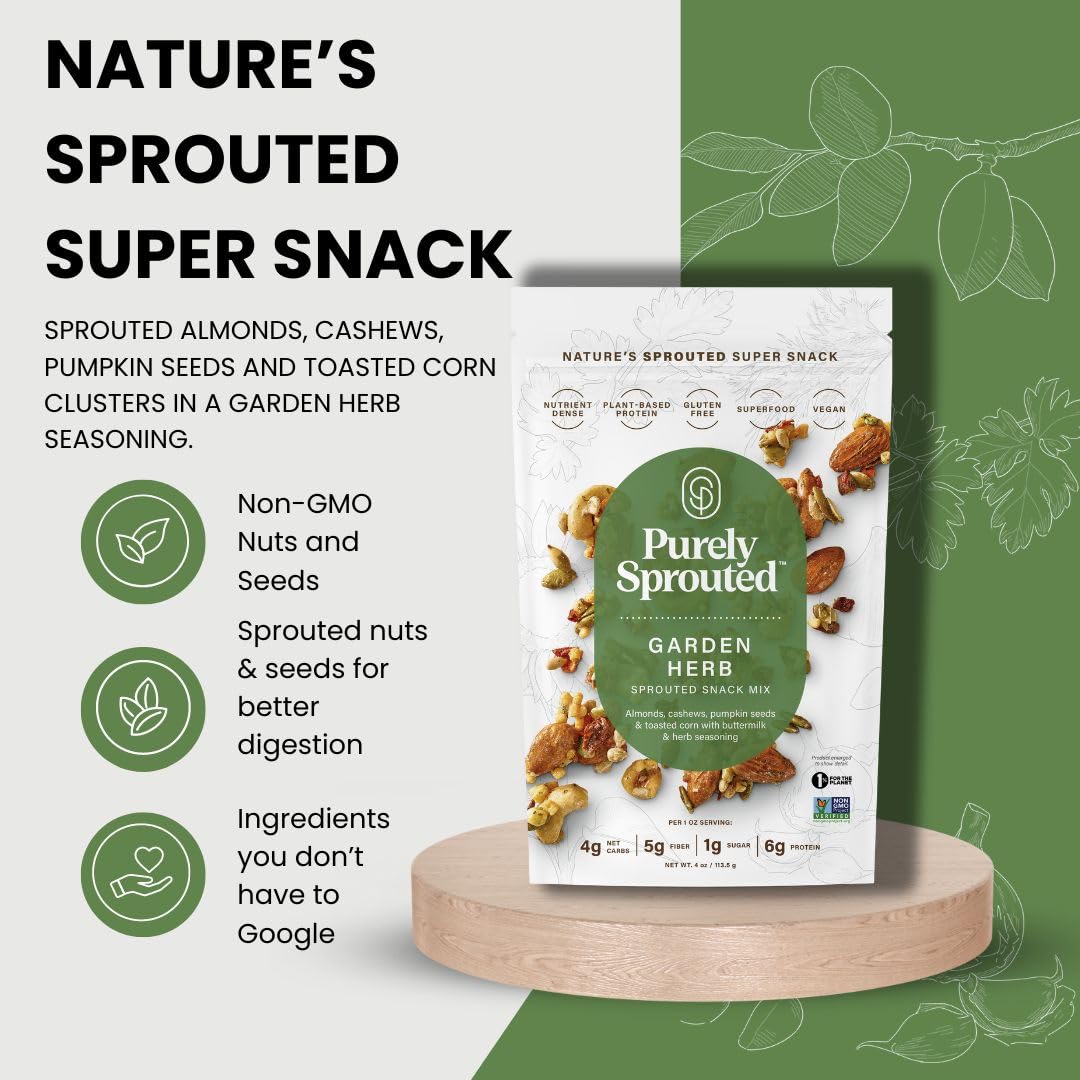 Purely Sprouted Garden Herb Snack Mix: Vegan, Gluten-Free, and Non-GMO Blend for a Healthy Crunch! (4 oz, 6 pack)