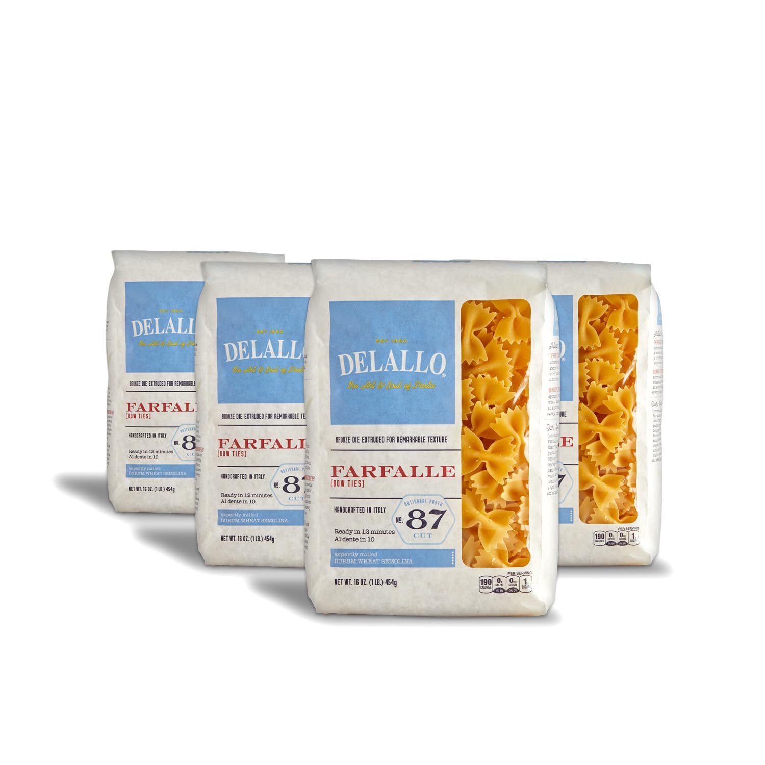 DeLallo Farfalle Pasta, Bow-Tie Shape, Made in Italy, Bronze Cut, Made with Only 100% Durum Wheat Semolina Flour, All Natural, Non-GMO, Kosher, Vegna