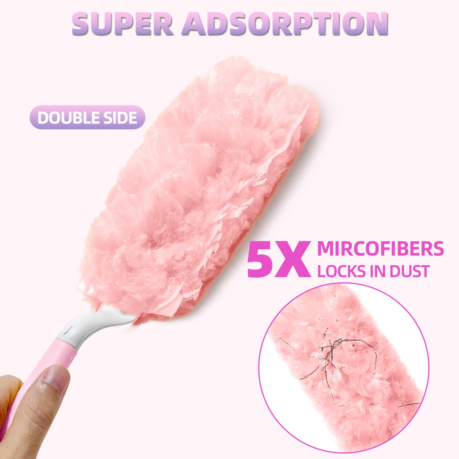 30 Count Duster Refills Compatible with Swiffer Handle, 360° Multi-Surface Duster Refills with 1 Handle, Dusters with 5X Microfibers for Cleaning