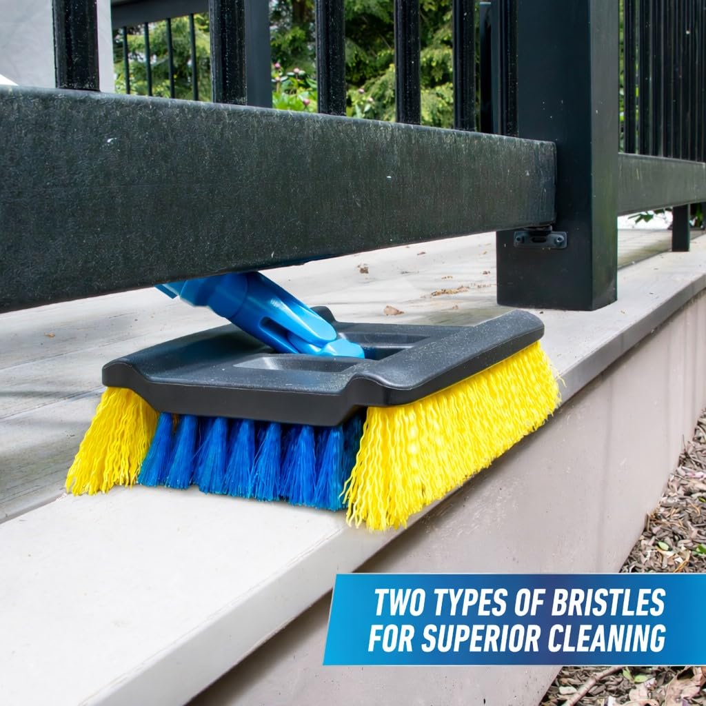Unger Professional Lock-On Wood & Composite Deck Brush with EZ Extend Pro Telescopic Pole for Outdoor Decks with Durable Dual-Bristle, Swivel Deck