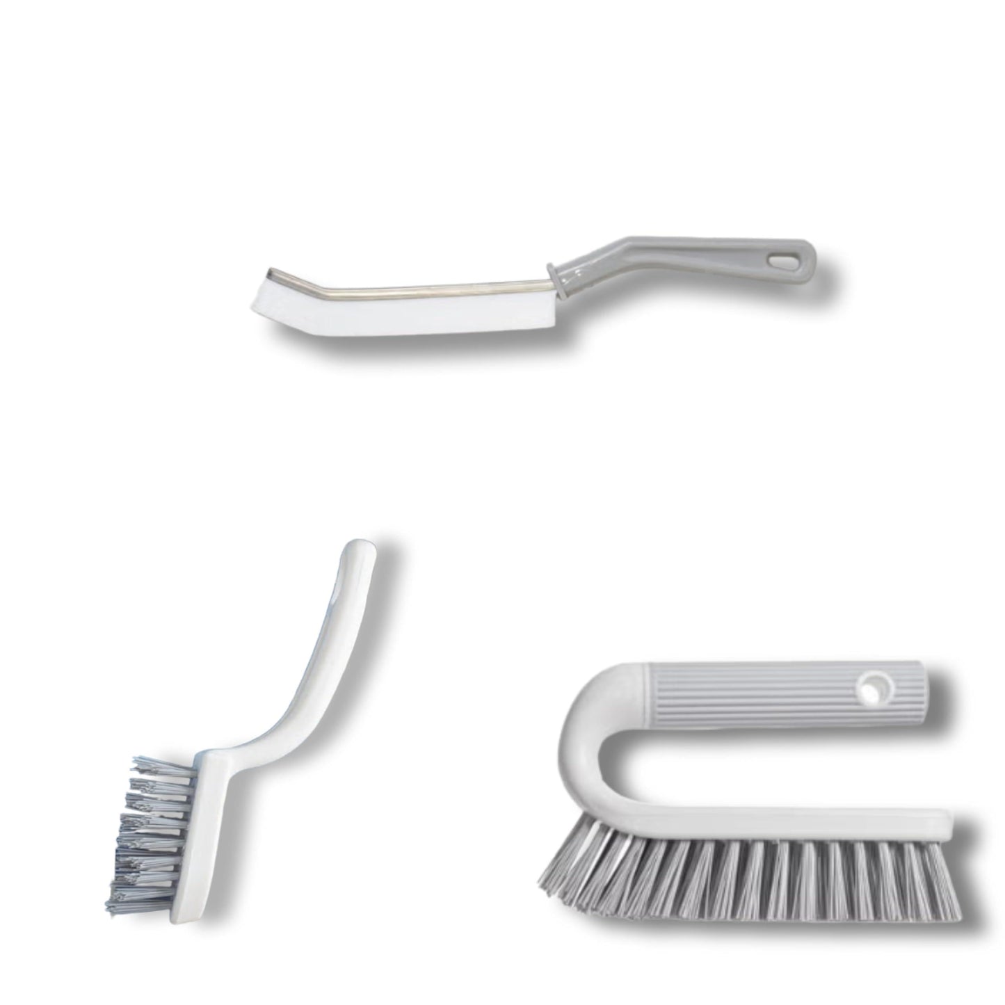 [3-Pack] Heavy Duty Scrub Brush Set with Professional PBT Stiff Bristles, V-Shape Grout Cleaner & Wide Floor Scrubber for Deep Cleaning Bathroom