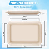 CACASO 50 Pack 14 inch Large Paper Plates, Disposable Food Trays, Heavy Duty Large Paper Plates, Compostable Sugarcane Platters, Disposable Serving