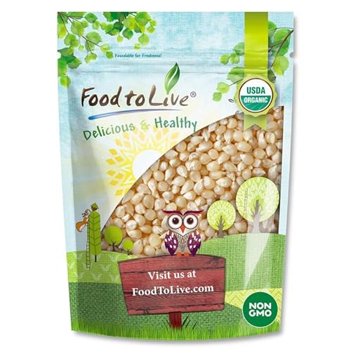 Food to Live Organic White Popcorn Kernels, 1.5 Pounds - Hulless Uncooked Whole Corn Ideal for Popping. USA Grown, USDA Certified. Non-GMO, Vegan