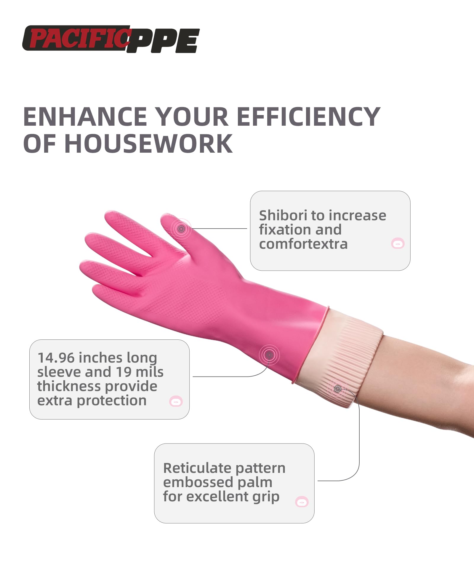 PACIFIC PPE 2 Pairs Reusable Rubber Gloves for Washing Dishes and Cleaning Tasks, Water Resistant Household Gloves for Kitchen Bathroom, Grippy Latex