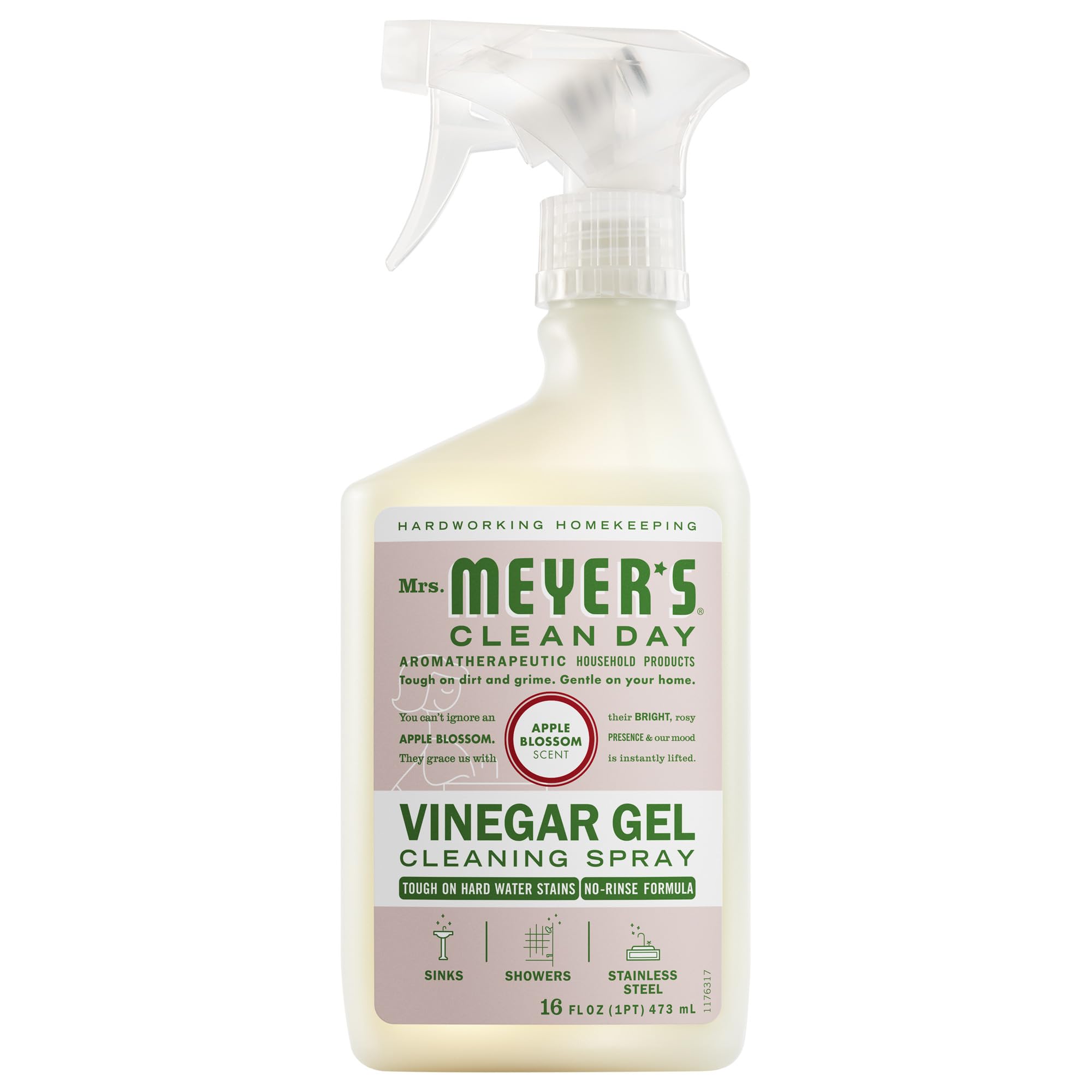 MRS. MEYER'S CLEAN DAY Vinegar Gel Cleaning Spray, Bathroom Use, No-Rinse Formula, Apple Blossom, 16 Fl Oz, Pack of 1