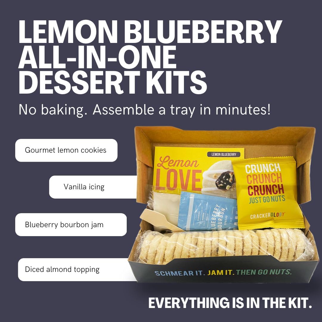 Crackerology Lemon Blueberry Gourmet Artisan Snack Kits, 20 Count Cookies Plus Toppings, Easy & Simple Ready-to-Eat, Appetizer For Charcuterie Boards