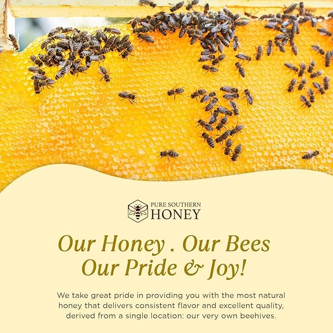 100% Authentic, USA - Made Raw Unfiltered Honey, Made by Pure Southern Honey [ 8 oz ] - Unheated - Non - GMO, No Additives, All - Natural Sweetener