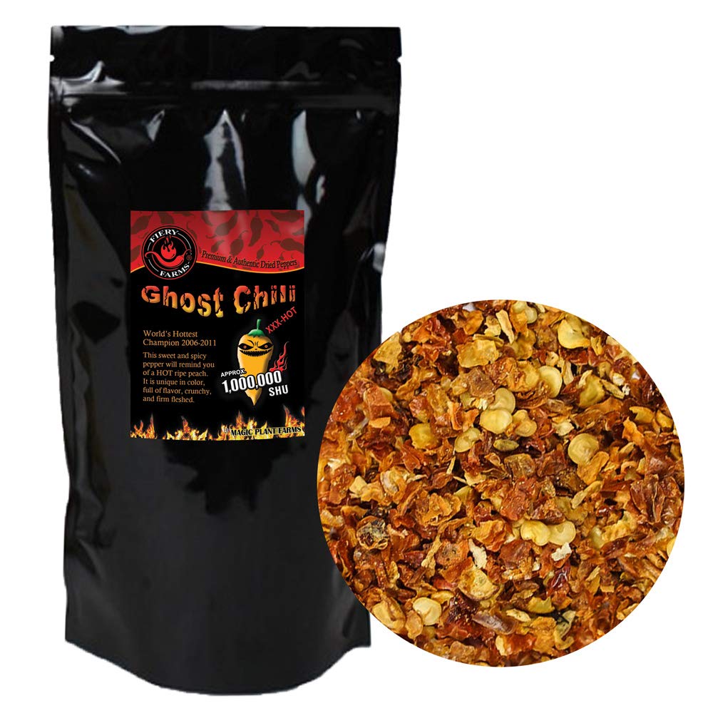 Natural Bhut Jolokia Orange Flakes | Dried and Crushed Orange Ghost Pepper Flakes by Fiery Farms (1lb)