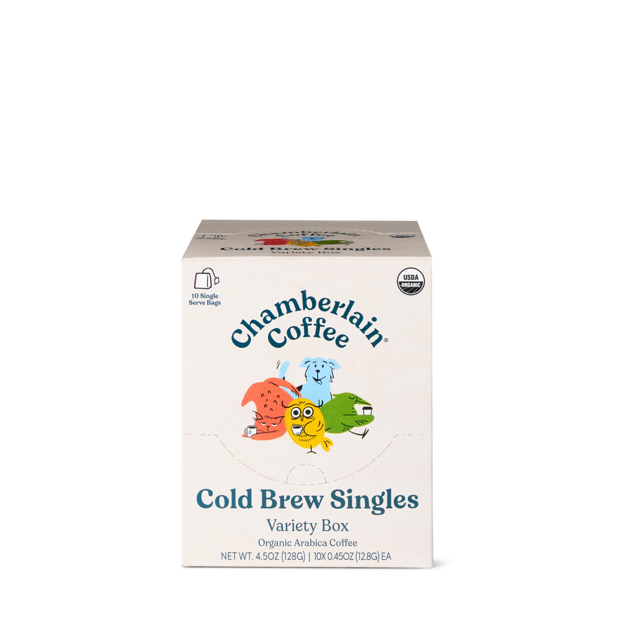 Chamberlain Coffee Variety Cold Brew Singles Medium Roast - USDA Organic, 10 Single Serve w/Different Flavors - Arabica Coffee - Smooth, Rich