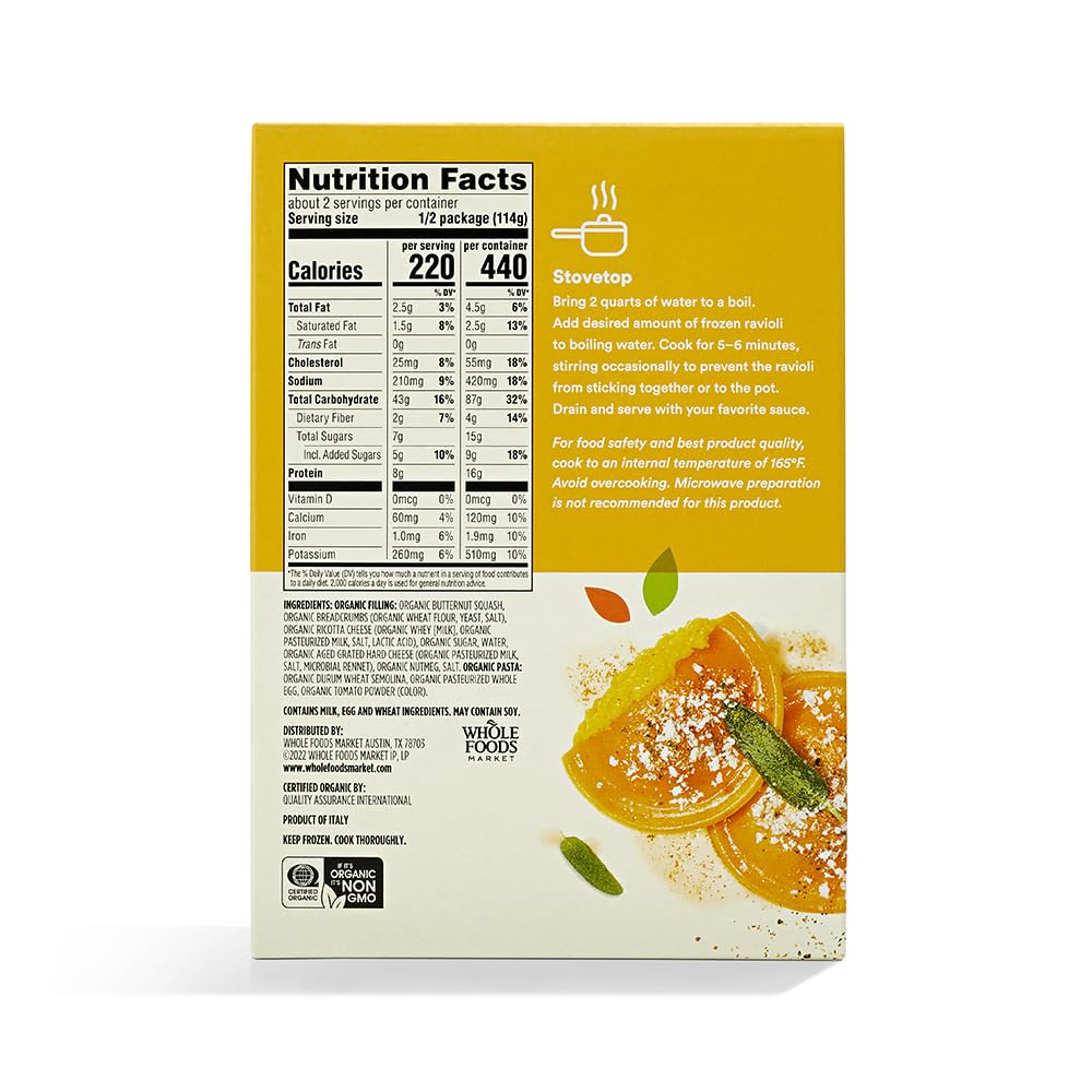 365 by Whole Foods Market, Organic Butternut Squash Ravioli, 8 oz, (Frozen)