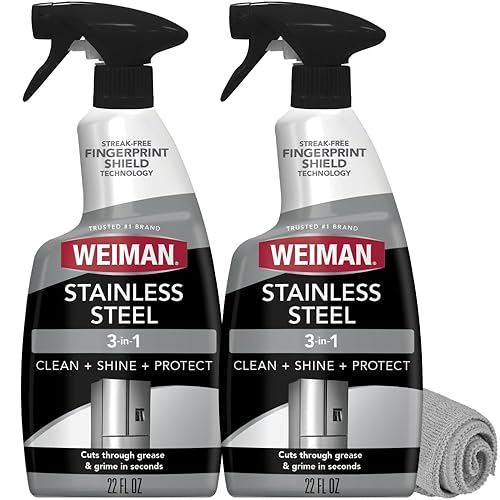 Weiman Stainless Steel Cleaner & Polish, 2 Pack, Anti Fingerprint Spray Stainless Steel Cloth, Water Spots & Grease, No Streaks or Residue, Safe