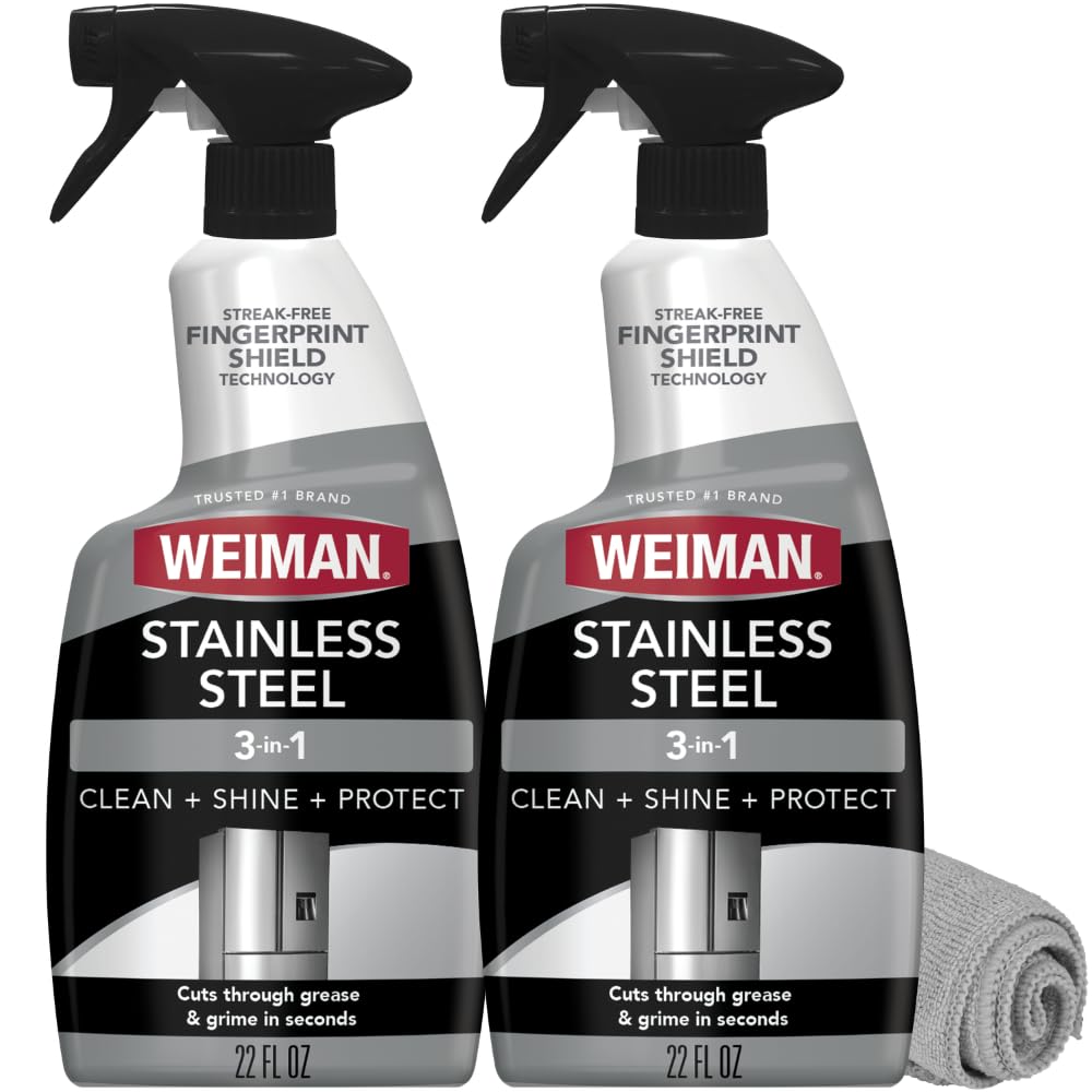 Weiman Stainless Steel Cleaner & Polish, 2 Pack, Anti Fingerprint Spray Stainless Steel Cloth, Water Spots & Grease, No Streaks or Residue, Safe