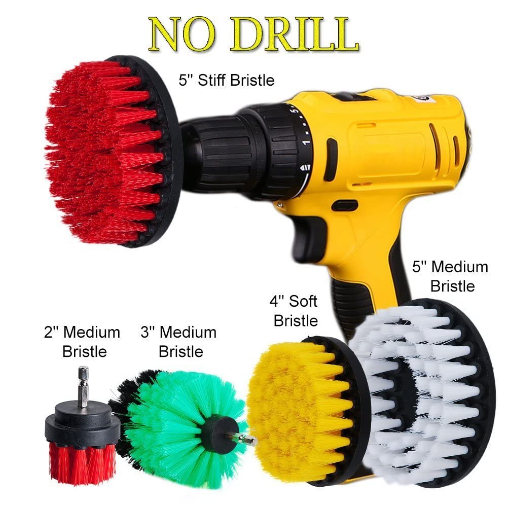 DUOSHIDA Drill Brush Soft Medium Stiff Bristle Powered Scrub Attachments Cleaning Kit for Bathroom Shower Grout Carpet Tires Boats Ceramic Marble