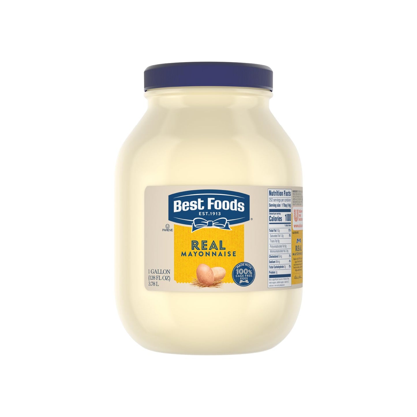 Best Foods Real Mayonnaise Jar, Condiment for Sandwiches, Salads, Mayo Made with 100% Cage Free Eggs, Gluten Free 1 gallon 128 oz, Pack of 1