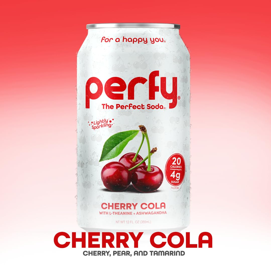 PERFY Caffeine Free Healthy Soda Classics Variety | Real Fruit Juice - Low Sugar Nootropic Drinks with L-Theanine + Turmeric or Ashwagandha | Calming