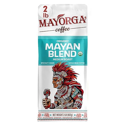 Mayorga Organic Coffee 2lb Mayan Blend - Medium Roast Whole Bean Coffee Specialty Grade, 100% Arabica, Slow Roasted, Chocolate and Floral Flavor