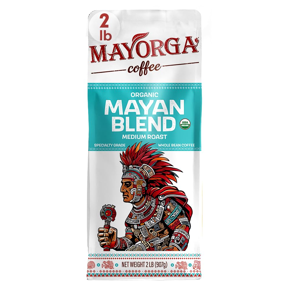 Mayorga Organic Coffee 2lb Mayan Blend - Medium Roast Whole Bean Coffee Specialty Grade, 100% Arabica, Slow Roasted, Chocolate and Floral Flavor