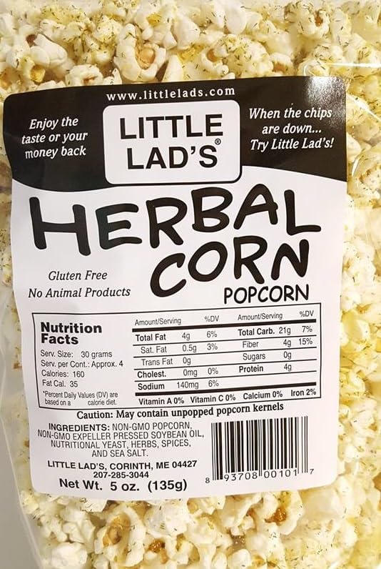Little Lads Herbal Popcorn, NON-GMO - Maine Made - 5 ounce, 4 count
