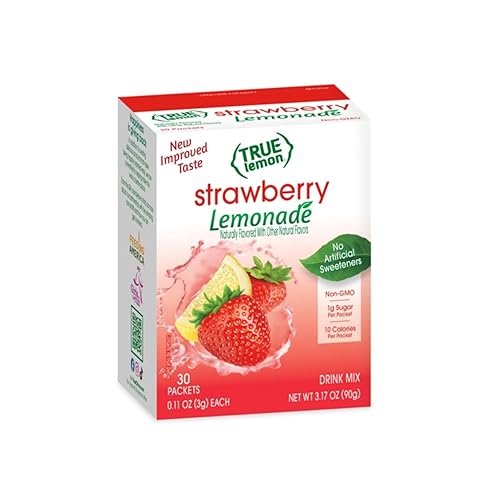 True Lemon Strawberry Lemonade 30ct (Pack of 1) - Drink Mix - No Artificial Sweeteners, Low Calorie - Powdered Drink Mixes & Flavors - Water Flavor