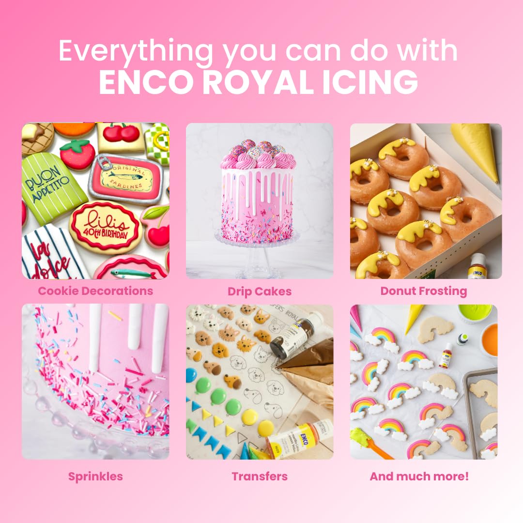 ENCO White Royal Icing Mix, Vanilla Flavor - Easy to Use, Just Add Water, Smooth & Glossy Finish, Fast Drying, Versatile for Cookie Decorating (1.1 lb