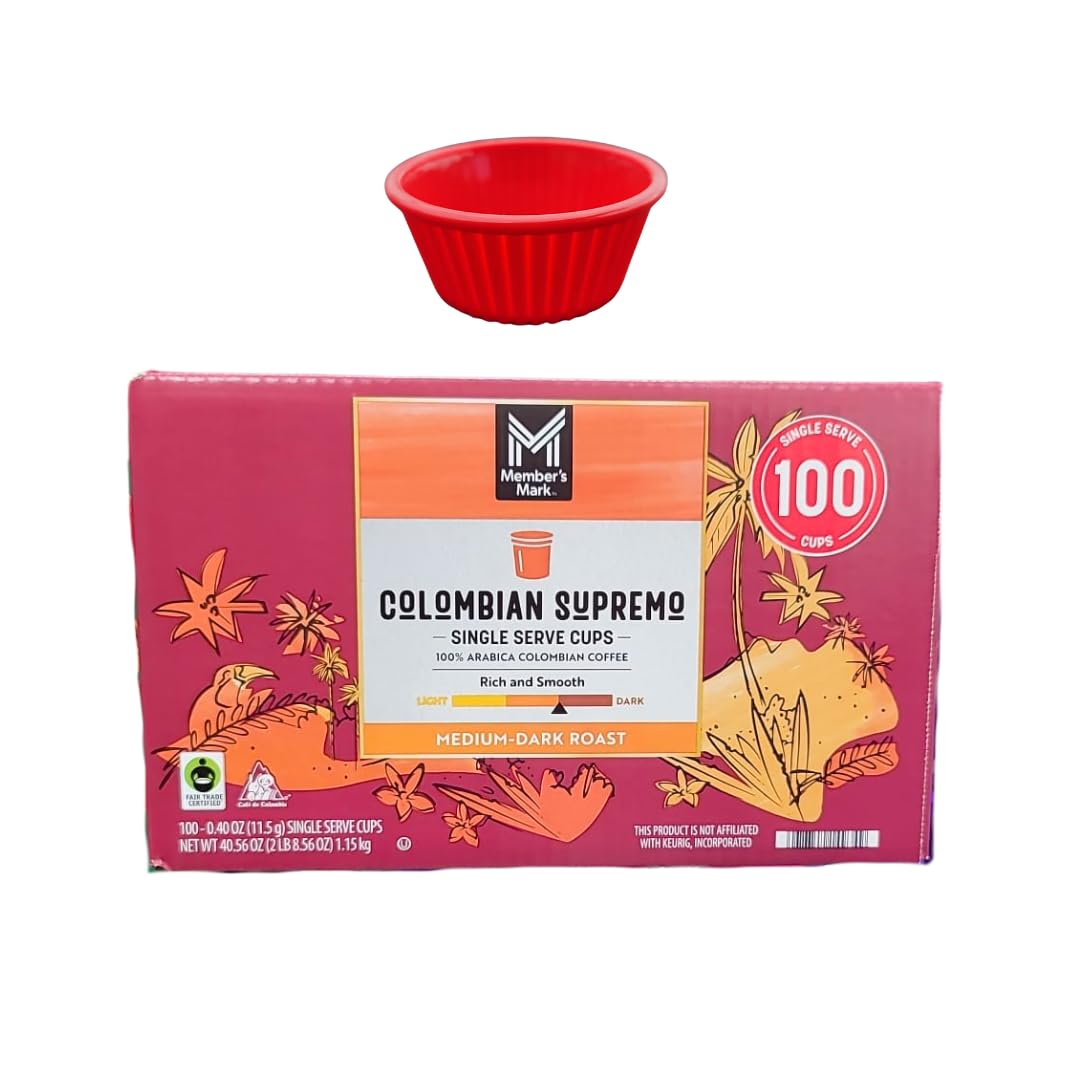 KING BUY BOX 1 PCS cup Bundle with Colombian Supremo Medium-Dark Roast Coffee Pods, 100 ct. compatible with Members Mark