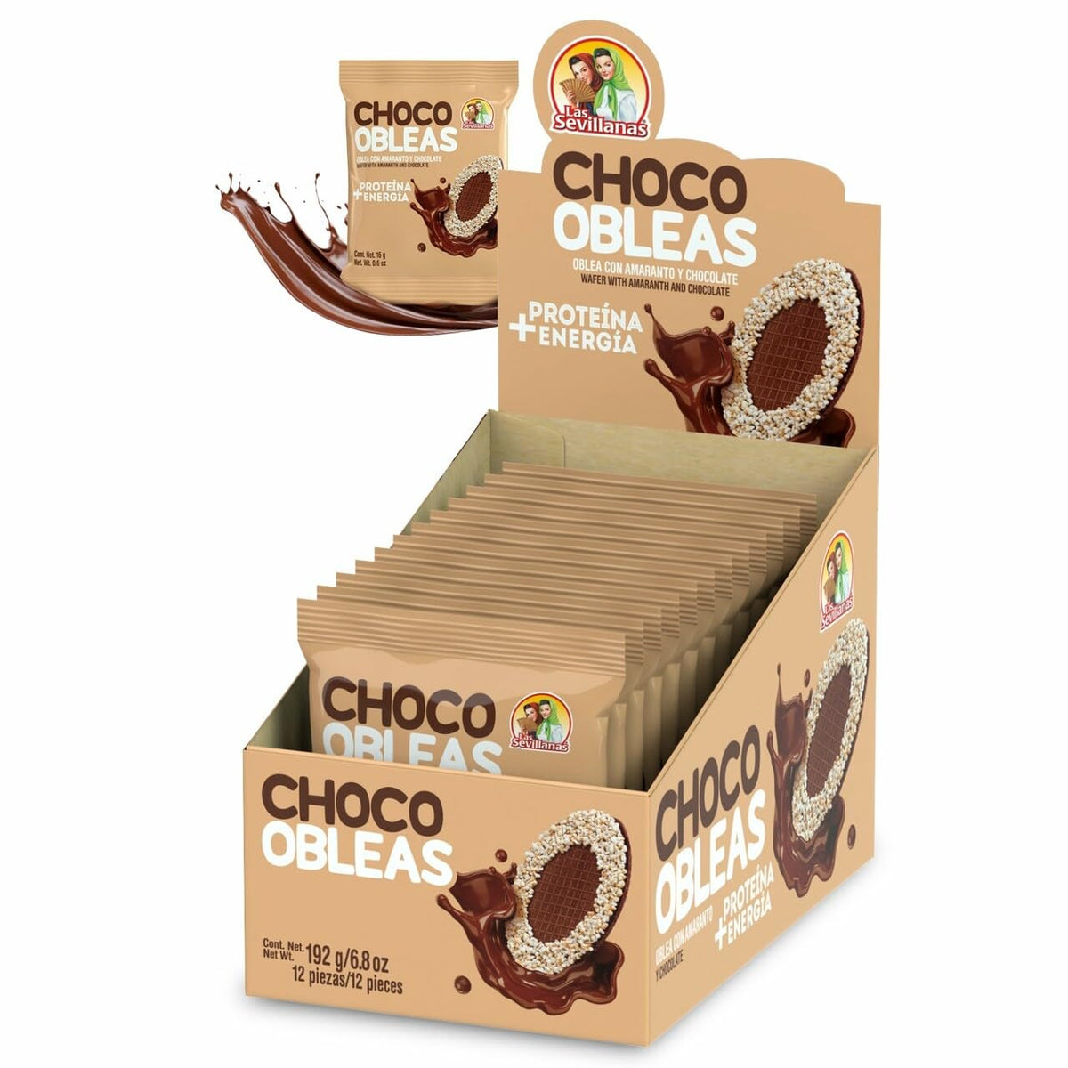Las Sevillanas Chocolate Wafer Cookies with Amaranth, 12 Pack
