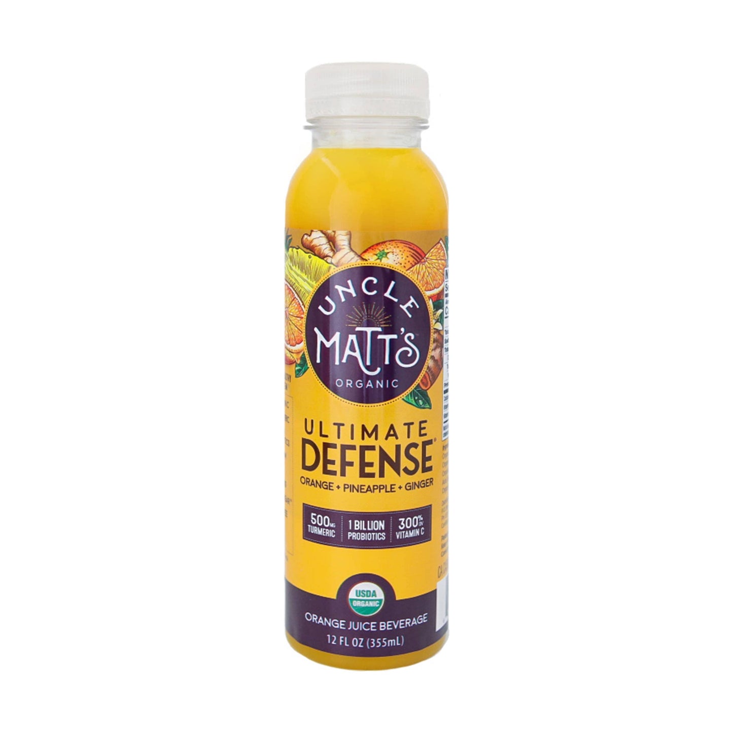 Uncle Matt's Organic Juice Juice Beverage Plastic Bottle, Orange Defense Tumeric & Probiotics, 12 Fl Oz